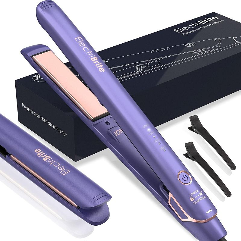 Photo 1 of Hair Straightener, Flat Iron 2 in 1 Straightener Curler with 3D 1 Inch Floating Plates Ceramic Tourmaline with 4 Adjustable Temperature Suitable for Straight Fine Thin Hair Types (Purple)
