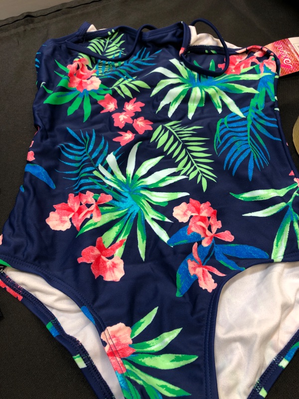 Photo 2 of Kanu Surf Big Girls' Chloe Beach Sport 1-Piece Swimsuit, Leonie Floral Navy, 14