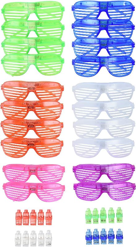 Photo 1 of 40Pack LED Glasses Finger Lights Light up Party Favors, 6Color Light Up Shutter Shades Glasses Led Sunglasses 4Colors Finger Lights Adult Kids Glow in Supplies Favors Birthday Neon Party Glow Toys
