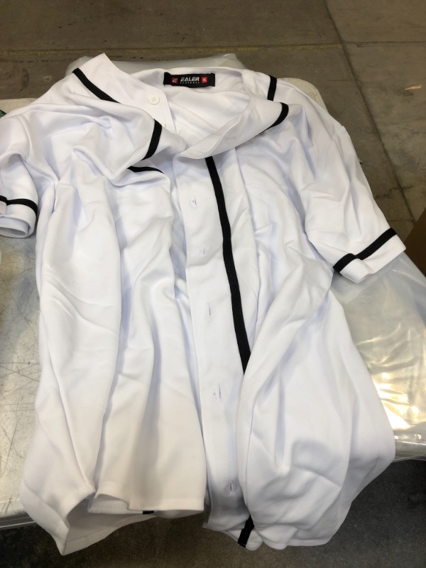 Photo 2 of EALER BJ80 Series Mens Baseball Jersey Button Down Shirts Short Sleeve Hipster Hip Hop Sports Uniforms White SIZE X-Large