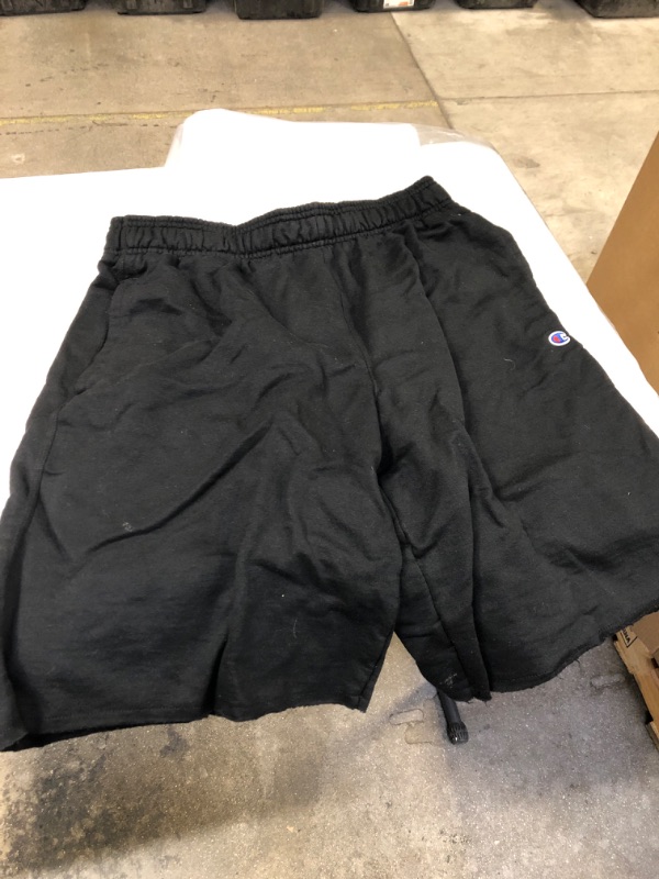 Photo 2 of Champion Men's Powerblend Shorts, Mid-Weight Fleece Shorts with Pockets (Reg. or Big & Tall) Standard SIZE X-Large Black C Patch Logo