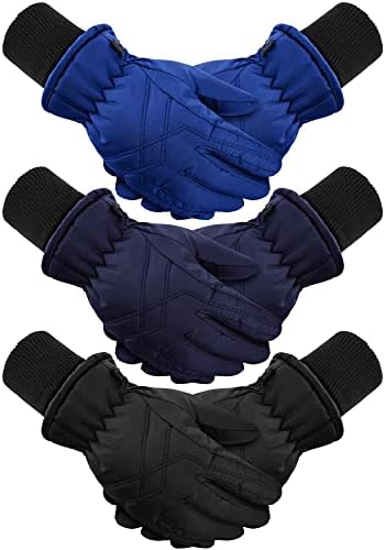 Photo 1 of 3 Pairs Kids Winter Gloves Waterproof Snow Ski Gloves Windproof Warm Unisex Ski Gloves Thermal Snow Mitten for Cold Weather Girls Boys