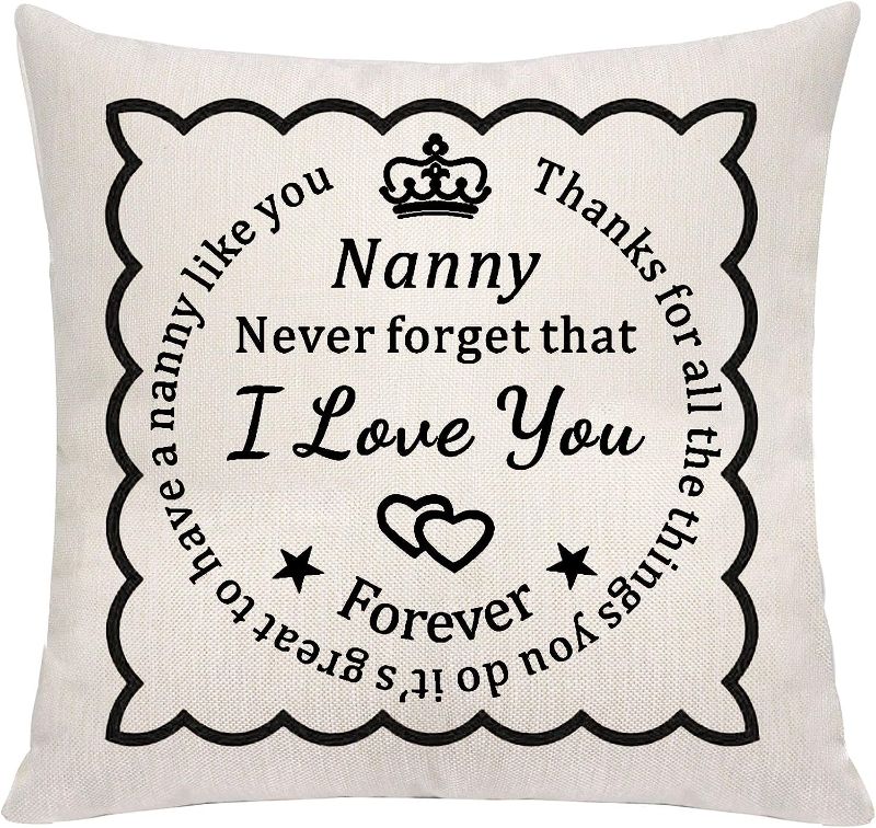 Photo 1 of  Best Nanny Gifts Never Forget I Love You Forever Throw Pillow Covers Pillow Cases Cushion Covers to Babysitter for Mothers Day Christmas Birthday Gifts,Beige,18x18 inch