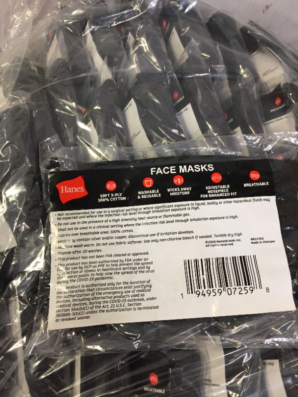 Photo 5 of Hanes Reusable Daily Face Cover (Case of 500, Inner Pack of 5), Black (sold as is)
