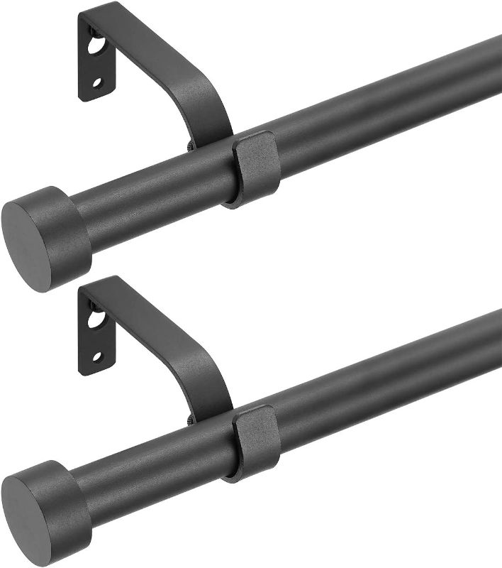 Photo 1 of 2-Pack Curtain Rod Matte Black for Windows,3/4 Inches Diameter Drapery Rod with Premium Aluminum Cap Finials,Two Adjustable Window Curtain Rod 28-48 Inches