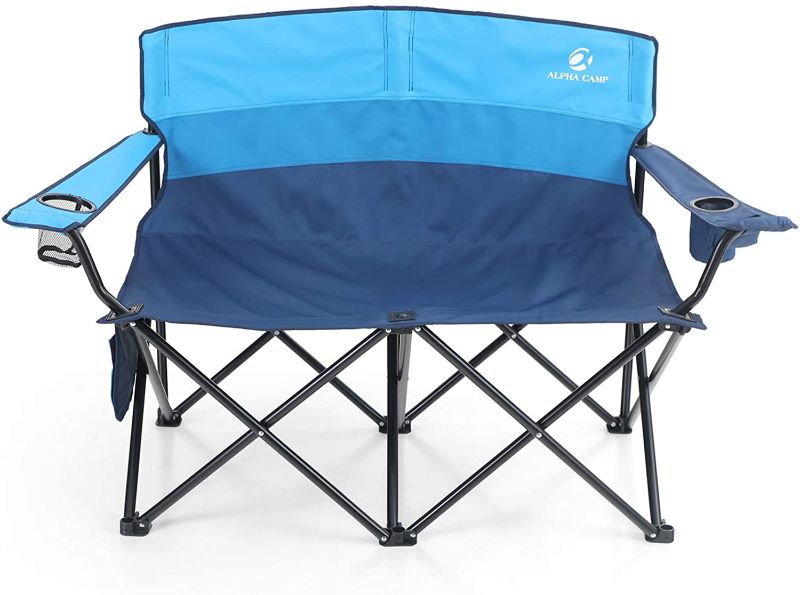 Photo 1 of 
ALPHA CAMP Camping Folding Chair Heavy Duty LoveSeat Support 450 LBS Oversized Steel Frame Collapsible Double Chair with Cup Holder for Outdoor