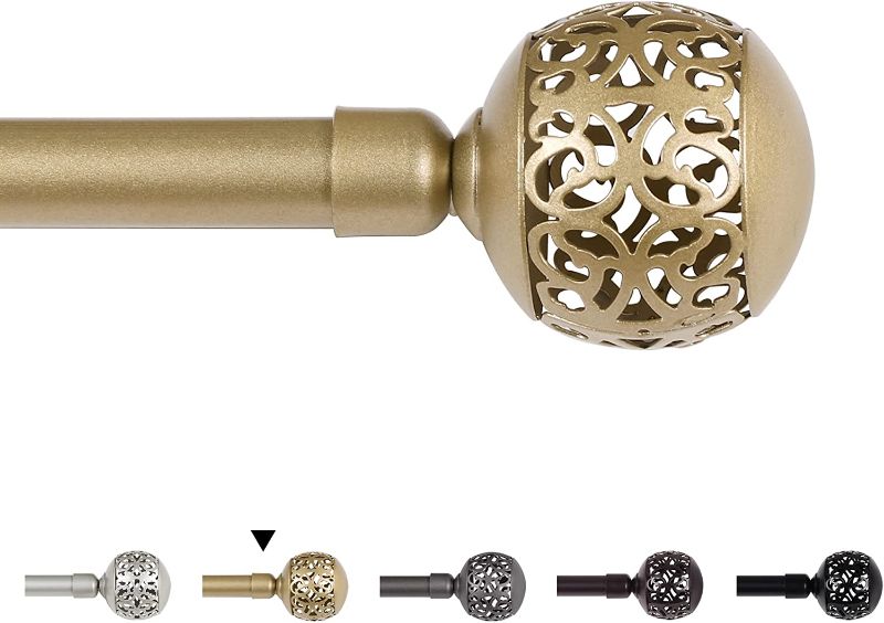 Photo 1 of 
H.VERSAILTEX Window Treatment Single Curtain Rod Set Telescoping Curtain Rod with Carved Hollow Ball Finials, Adjustable Length from 48 - 84Inch, 3/4..