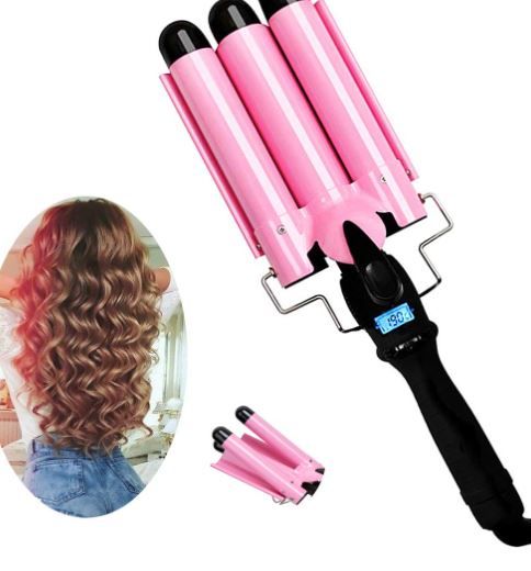 Photo 1 of 3 Barrel Curling Iron with LCD Temperature Display - 1 Inch Ceramic Tourmaline Triple Barrels, Ceramic Hair Crimper Hair Waver Hair Curlers Hair Curling Wand for Deep Waves Suit for All Style
