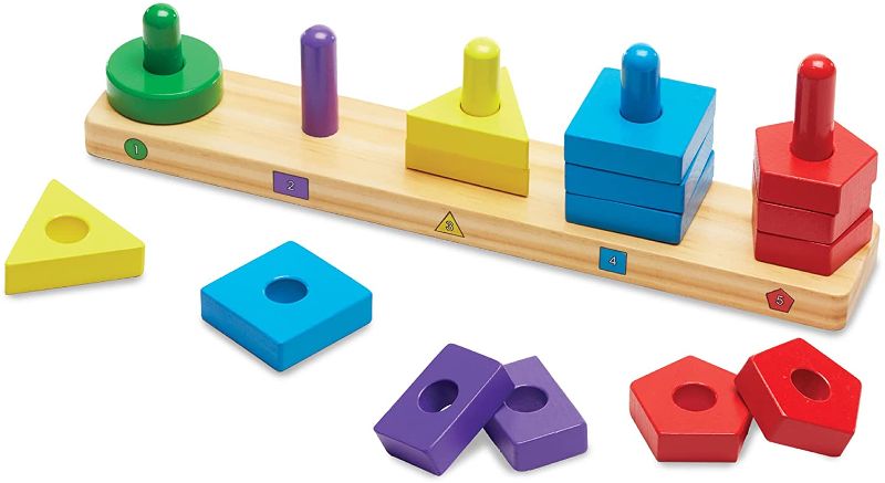 Photo 1 of Melissa & Doug Stack and Sort Board - Wooden Educational Toy With 15 Solid Wood Pieces