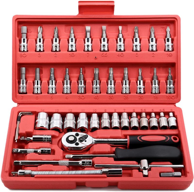 Photo 1 of 
Egofine 46 Pieces 1/4 inch Drive Socket Ratchet Wrench Set, with Bit Socket Set Metric and Extension Bar for Auto Repairing and Household, with Storage Case