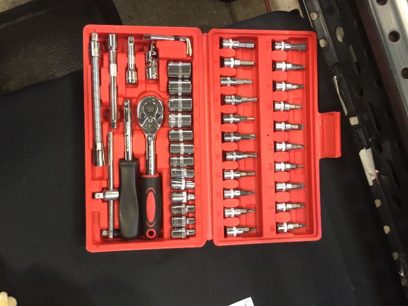 Photo 2 of 
Egofine 46 Pieces 1/4 inch Drive Socket Ratchet Wrench Set, with Bit Socket Set Metric and Extension Bar for Auto Repairing and Household, with Storage Case