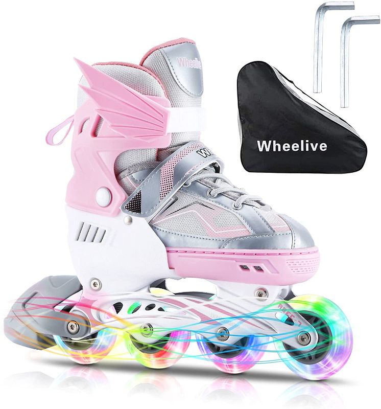 Photo 1 of Wheelive Adjustable Inline Skates for Kids, Beginner Roller Skates with Light up Wheels, Outdoor Roller Blades for Boys Girls Children and Teens a