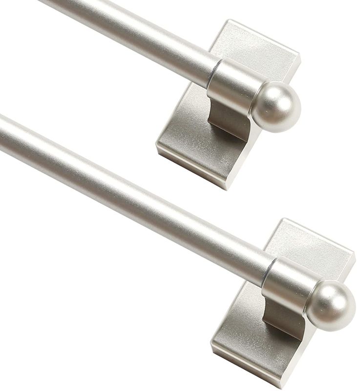 Photo 1 of 2 Pack Magnetic Curtain Rods for Metal Doors 5/8" Multi-Use Versatile Adjustable Appliance Magnetic Rod Extends from 16 inch to 28 inch Magnetic Cafe Curtain Rod, Nickel, 2 Pack