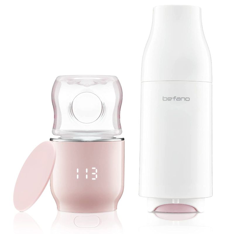 Photo 1 of Befano Portable Bottle Warmer, Leak-Proof Travel Bottle Warmer for Breastmilk and Formula. On The Go Baby Milk Warmer Set with Formula Dispenser, Precise Instant Temperature Display, BPA Free - Pink