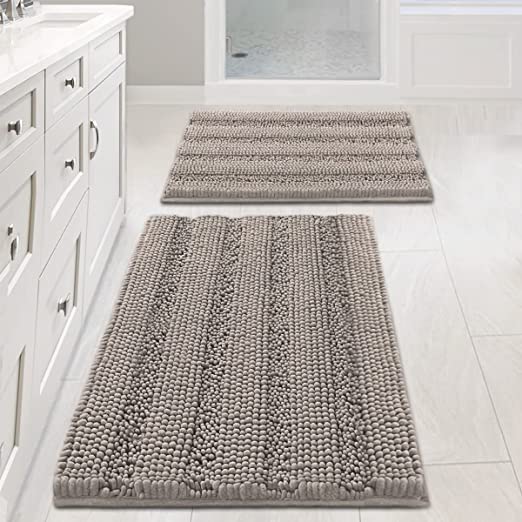 Photo 1 of 2 Piece Bathroom Set Non Slip Thick Shaggy Chenille Bathroom Rugs Soft Bath Mats for Bathroom Extra Absorbent Floor Mats Bath Rugs Set for Kitchen/Living Room (20" x 32"/17" x 24", Taupe)