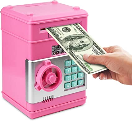 Photo 1 of Setibre Piggy Bank, Electronic ATM Password Cash Coin Can Auto Scroll Paper Money Saving Box Toy Gift for Kids (Pink)
