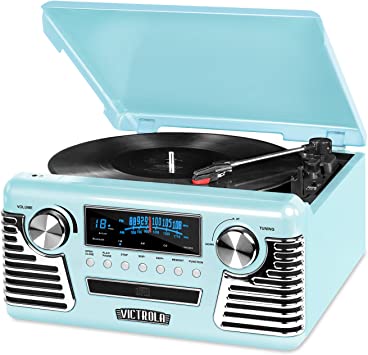 Photo 1 of Victrola 50's Retro Bluetooth Record Player & Multimedia Center with Built-in Speakers- 3-Speed Turntable, CD Player, AM/FM Radio | Vinyl to MP3 Recording| Wireless Music Streaming| Teal (V50-200-TEL)
