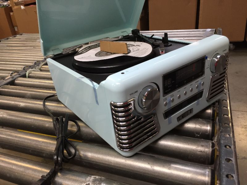 Photo 4 of Victrola 50's Retro Bluetooth Record Player & Multimedia Center with Built-in Speakers- 3-Speed Turntable, CD Player, AM/FM Radio | Vinyl to MP3 Recording| Wireless Music Streaming| Teal (V50-200-TEL)
