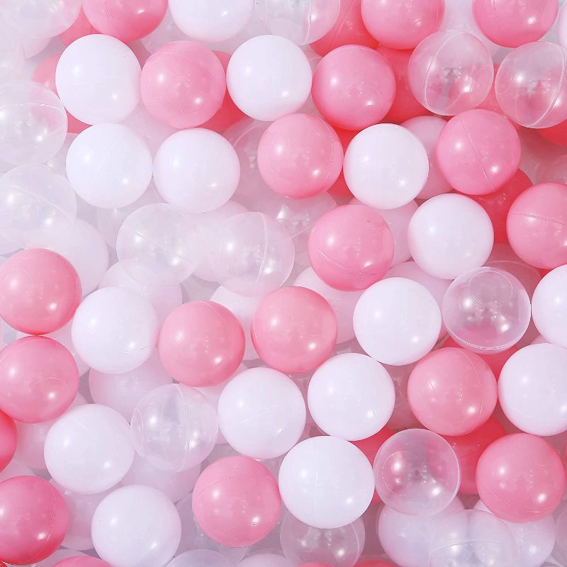 Photo 1 of Thenese Pit Balls for Kids, Thicken Soft Plastic Crush Proof Ball Pit Balls BPA Phthalate Free Baby Toddler Toy Ball with 3 Color White Clear and Pink
