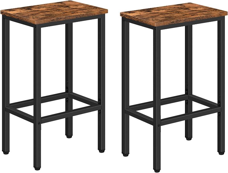 Photo 1 of ALLOSWELL Bar Stools, Set of 2 Bar Chairs, Kitchen Breakfast Bar Stools with Footrest, 25.8" Dining Stools, Rectangular Industrial Bar Chairs, for Dining Room, Kitchen,Rustic Brown BAHR0101
