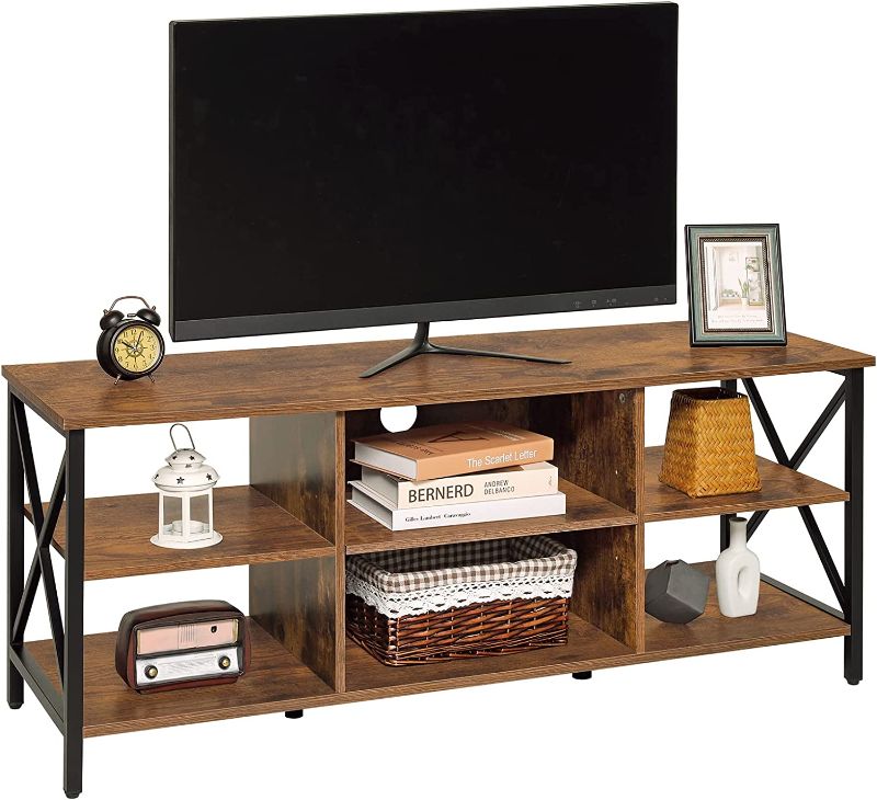Photo 1 of WEENFON TV Stand for 55 Inch TV, 47 Inch TV Stand with Metal Frame, Industrial Wood TV Console Table for Living Room, Modern TV Stand Table, Rustic Brown

