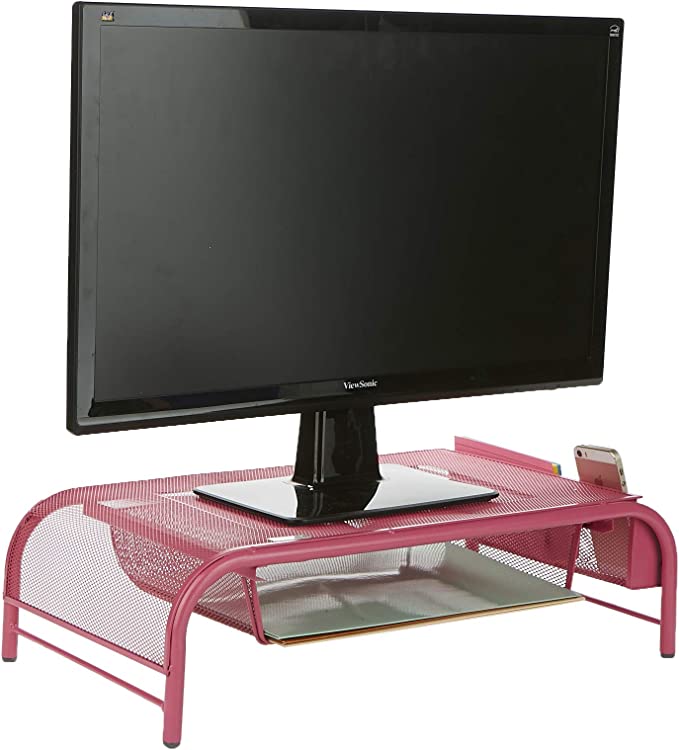 Photo 1 of Mind Reader MESHMONSTA-PNK Metal Mesh Desk Drawer, Desktop Monitor Stand Organizer, Pink
