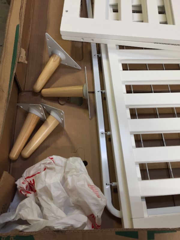 Photo 2 of 52" WHITE WOODEN CRIB WITH METAL BOTTOM - pieces loose in box 