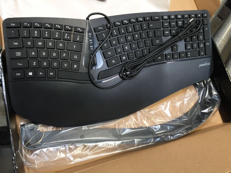 Photo 2 of Perixx PERIBOARD-330B, Wired Ergonomic Keyboard with Adjustable Wrist Rest, Illuminated Keys, and Membrane Low Profile Keys, 2 Extra USB Ports, US English Layout