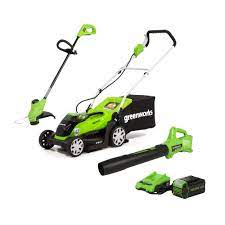 Photo 1 of 40V 14" Cordless Battery Mower, 350CFM Axial Blower & 12" String Trimmer Combo Kit w/ 4.0Ah USB Battery & Charger --- Box Packaging Damaged, Moderate Use, Missing Parts

