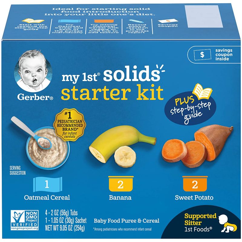 Photo 1 of Gerber My 1st Solids Starter Kit, Oatmeal & Puree, Banana & Sweet Potato, 2 Ounce Tubs, 2-Pack (Set of 5) exp Jul/31/2022
