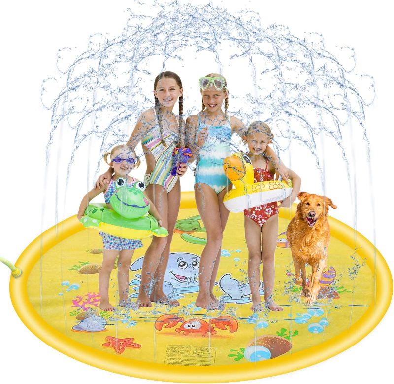 Photo 1 of  68'' Outdoor Sprinkler Mat Summer Toys for Kids and Toddlers, Outside Splash Pad Water Toys for 3 4 5 6 7 8 Year Old Boys and Girls Baby
