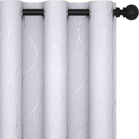 Photo 1 of  Deconovo Grommet Top Blackout Curtains, Foil Wave Printed Grommet Curtain, Room Darkening Window Panels, Thermal Insulated Curtain Drapes for Nursery (42W x 54L Inch, 2 Panels, Greyish White)
