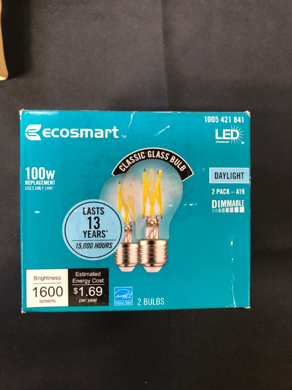 Photo 1 of 100-Watt Equivalent A19 ENERGY STAR and CEC Dimmable LED Light Bulb in Daylight (2-Pack)
