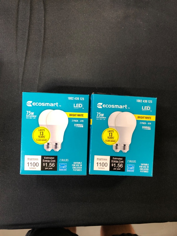 Photo 2 of 75-Watt Equivalent A19 Dimmable Energy Star LED Light Bulb Bright White (2-Pack)
bundle of 2 