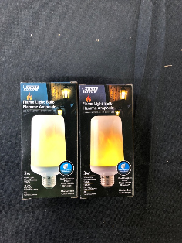 Photo 2 of Feit Electric 3-Watt T60 Flame Flicker Effect LED Light Bulb Soft White
bundle of 2