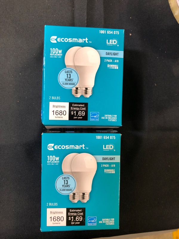 Photo 2 of EcoSmart 100-Watt Equivalent A19 Dimmable Energy Star LED Light Bulb Daylight (2-Pack)
bundle of 2 