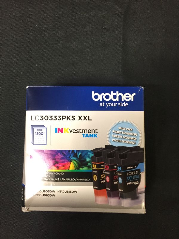 Photo 2 of Brother Genuine LC30333PKS 3-Pack, Super High-yield Color INKvestment Tank Ink Cartridges; Includes 1 Cartridge each of Cyan, Magenta & Yellow, Page Yield Up to 1,500 Pages/Cartridge, LC3033
