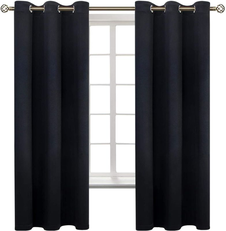 Photo 1 of  Blackout Curtains for Bedroom - Grommet Thermal Insulated Room Darkening Curtains for Living Room, Set of 2 Panels  (52 x 54 Inch, Black)