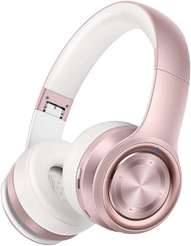 Photo 1 of Picun P26 Bluetooth Headphones Over Ear 80H Playtime Hi-Fi Stereo Wireless Headphones Girl Deep Bass Foldable Wired/Wireless/TF for Phone/TV Bluetooth 5.0 Wireless Earphones with Mic Women (Rose Gold)
