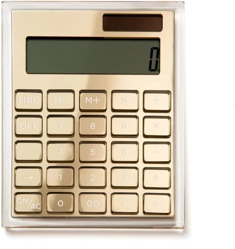 Photo 1 of  Acrylic Calculator, Clear with Gold-Toned Hardware.25” x 5.875” x 4.375” (51179)