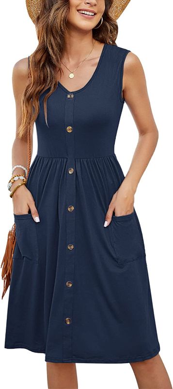 Photo 1 of MOLERANI Women Summer Dresses Sleeveless Casual Loose Swing Button Down Midi Dress with Pockets
Size: L