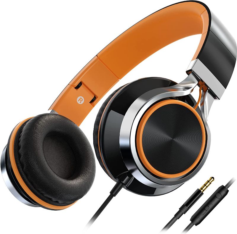 Photo 1 of AILIHEN C8 Wired Folding Headphones with Microphone and Volume Control for Cellphones Tablets Android Smartphones Chromebook Laptop Computer Mp3/4 (Black/Orange)
