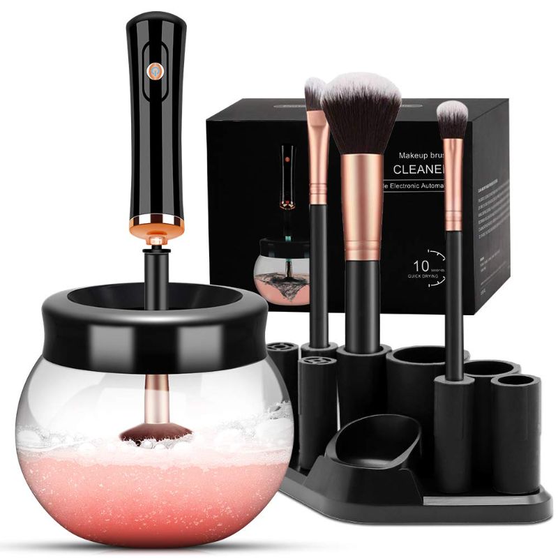 Photo 1 of Makeup Brush Cleaner Dryer, Makeup Brush Cleaner Machine with 8 Rubber Collars, Wash and Dry in Seconds, Deep Cosmetic Brush Spinner for All Size Brushes - Black
