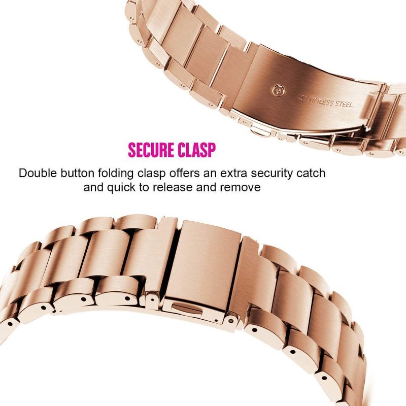 Photo 1 of Compatible for 18mm Garmin Vivoactive 4S 40mm / Venu 2s Bands, Solid Stainless Steel Watchband Rose Gold