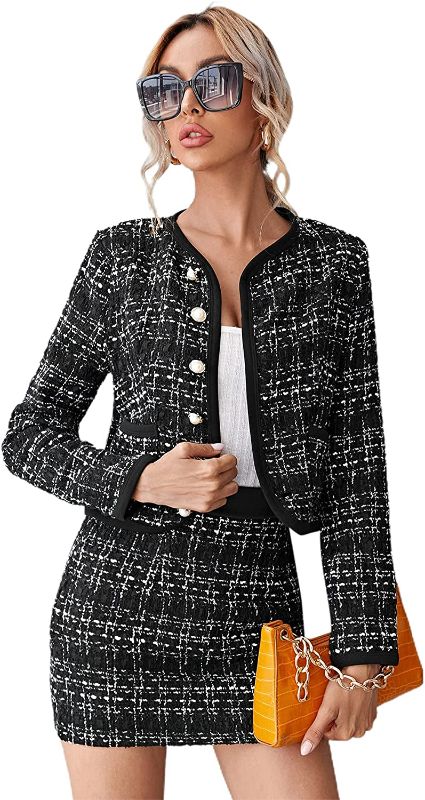 Photo 1 of Floerns Women's Outfits Plaid Tweed Blazer Long Sleeve Jacket
Size: S