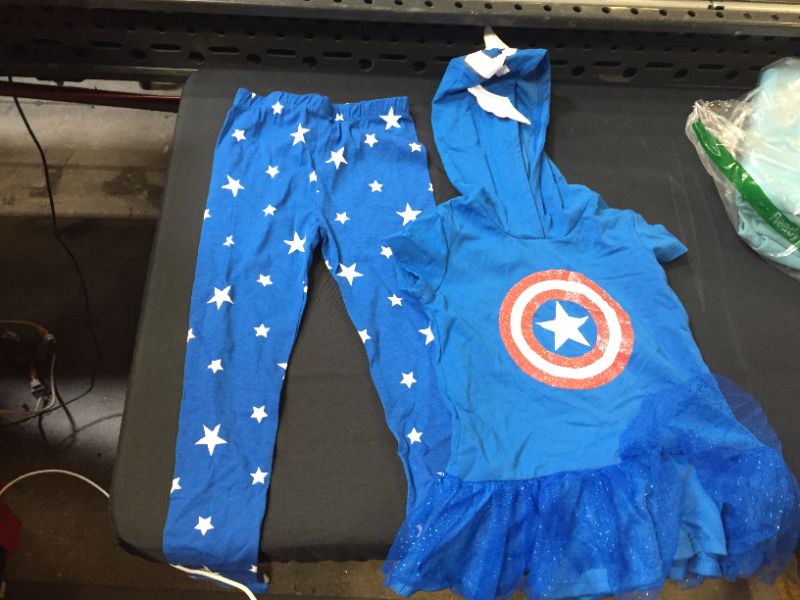 Photo 1 of Girls' 2 Piece Short Sleeve Hoodie Dress and Leggings Pajamas Captain America
Size: 5T