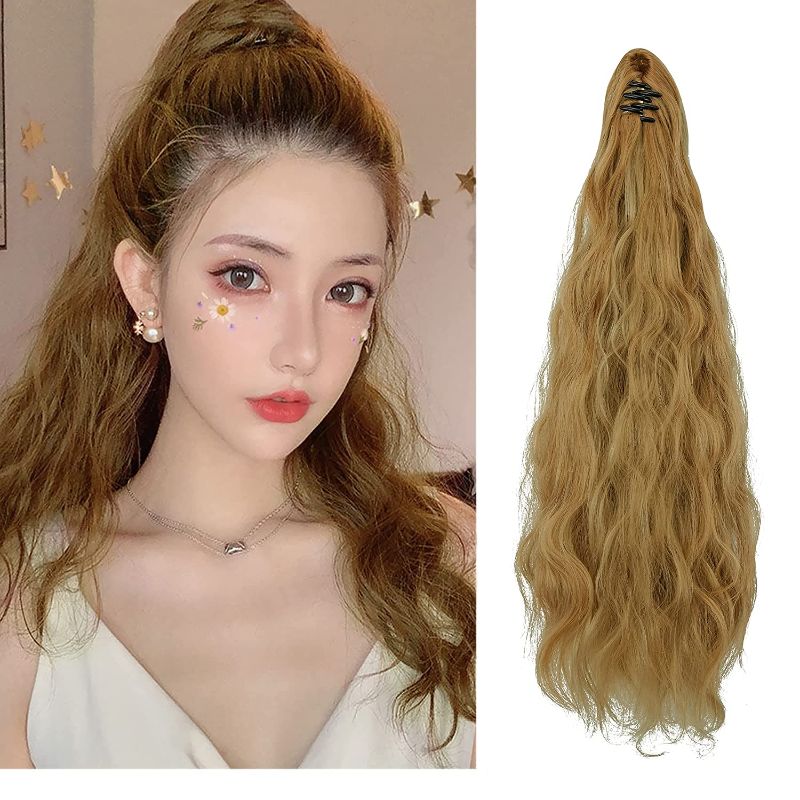 Photo 1 of Wavy Ponytail Extension 24" Long Hair Piece Clip on Pony Tail Hair Extension Heat-Resisting Synthetic Hairpiece for Women 24H27ash blonde mix giner
