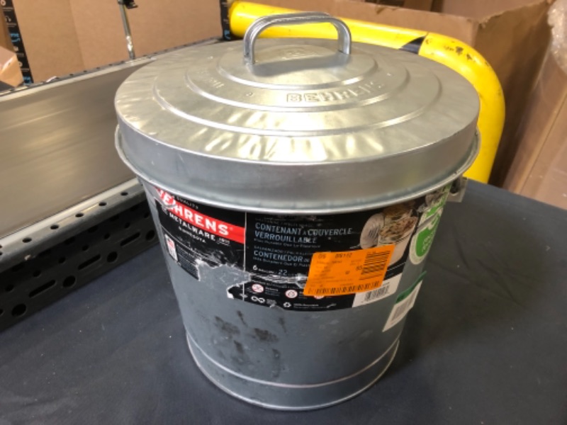 Photo 2 of Behrens 6gal Galvanized Steel Locking Lid Storage Can Silver 
