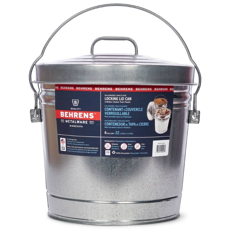 Photo 1 of Behrens 6gal Galvanized Steel Locking Lid Storage Can Silver 
