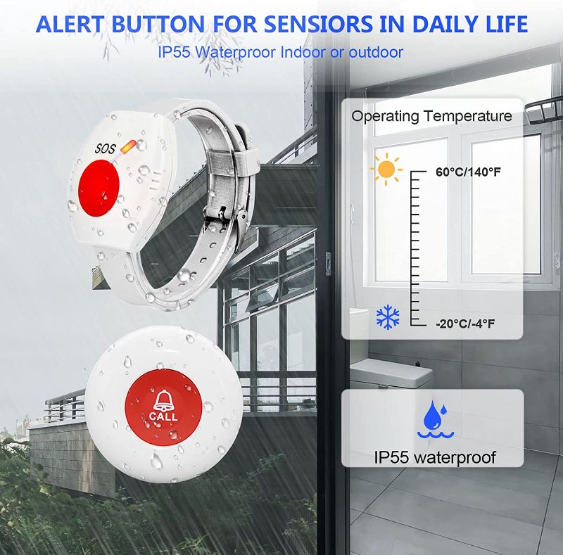 Photo 1 of Wireless Caregiver Pager Call Button 500ft Nurse Alert System for Elderly Monitoring Alert Button for Seniors,1 Number Receiver + 2 SOS Transmitters(1 SOS Watches+1 Button)
